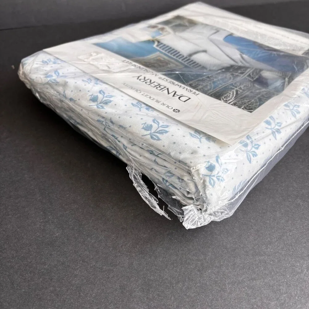 Danberry Twin Size Flat Sheet‎ Blue Floral Print Muslin Cottagecore Vintage New